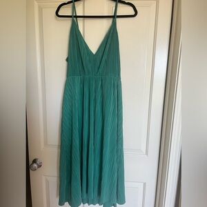 Teal green spaghetti strap tie waist dress